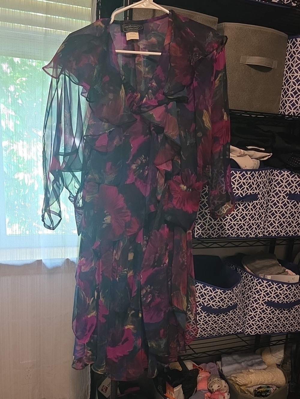 Carol Anderson Collection Women's Sheer Floral Ruffle Set- Black & Purple